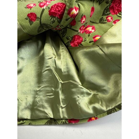 Vintage Inspired Rose Floral Green Corduroy Blazer Jacket Sz M Retro Girl Boss - Picture 7 of 9